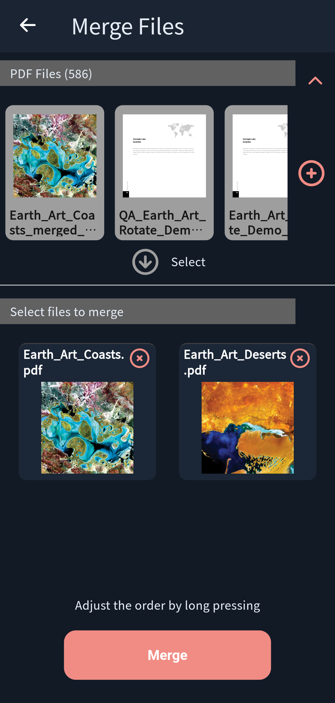 Actual English-language All-in-one PDF Editor interface for merging PDFs