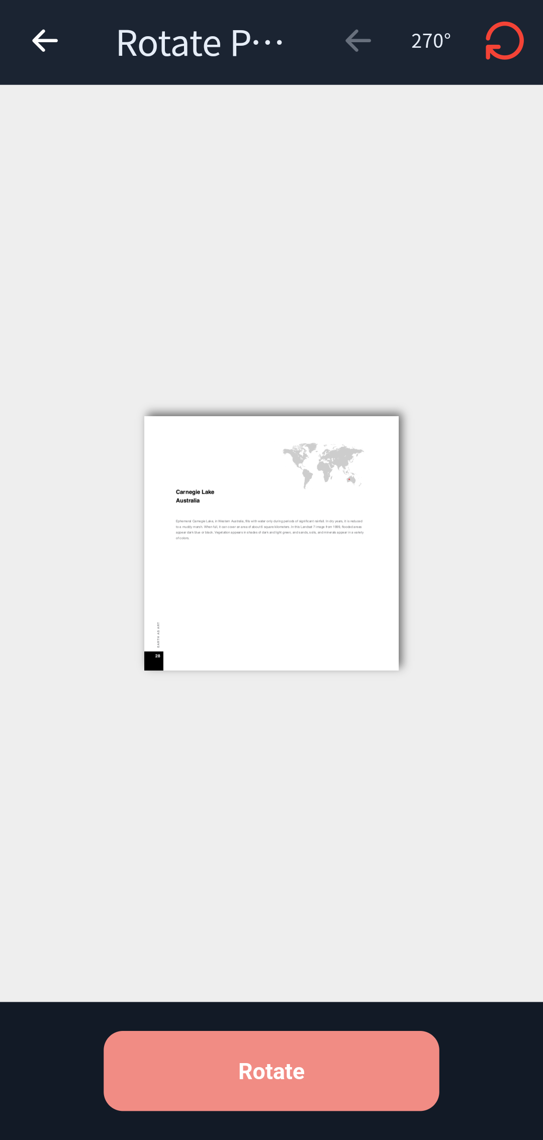 Actual English-language All-in-one PDF Editor interface for rotating a PDF document